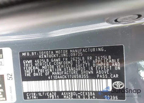 2026 Toyota Camry Se z USA, uszkodzony, nr VIN 4T1DAACK1TU658355